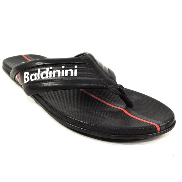 BALDININI ?? MEN\'S BLACK SOFT LEATHER COMFORT FLAT SUMMER SANDALS